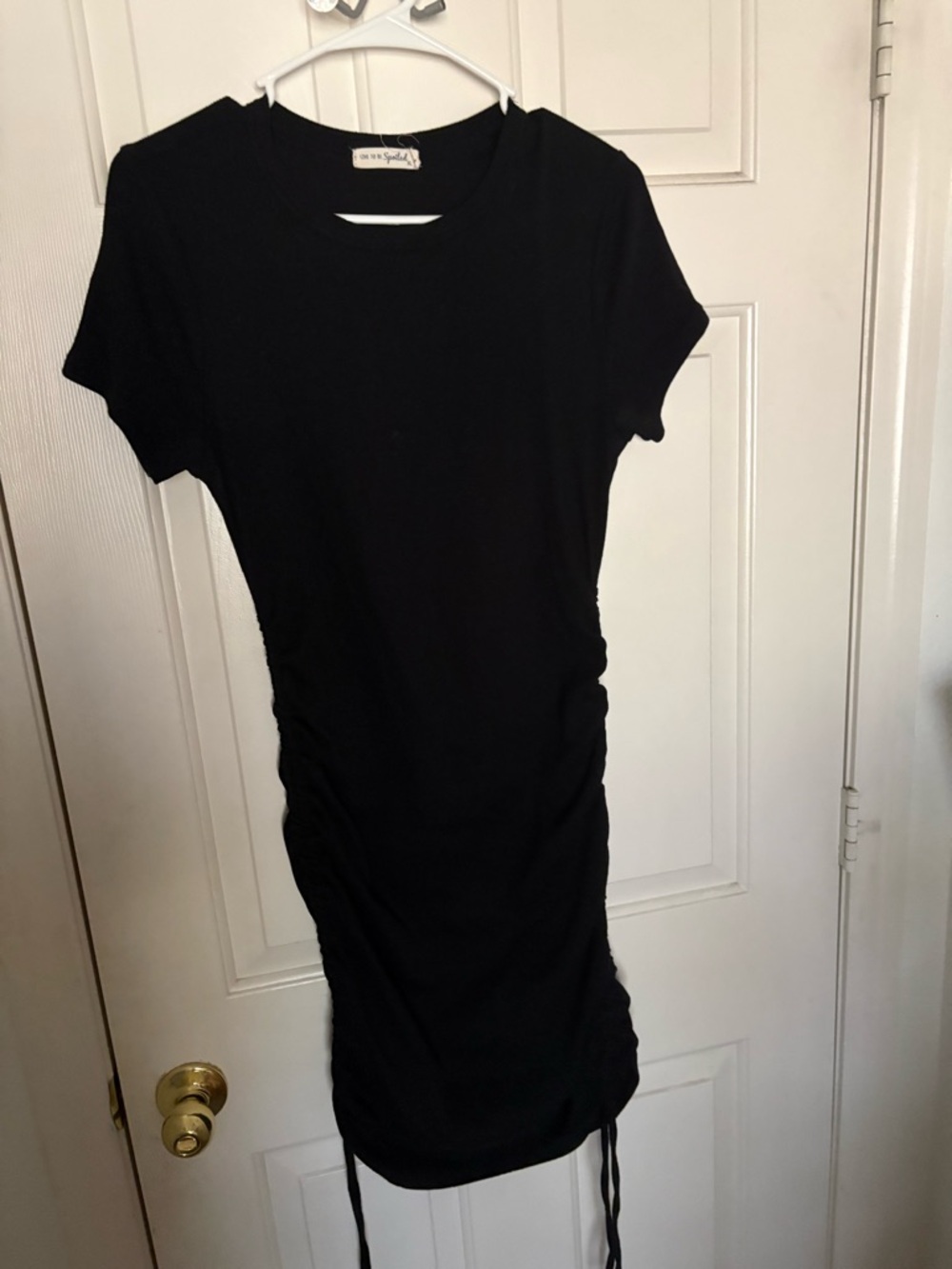 Black Ruched Short-Sleeve Mini Dress